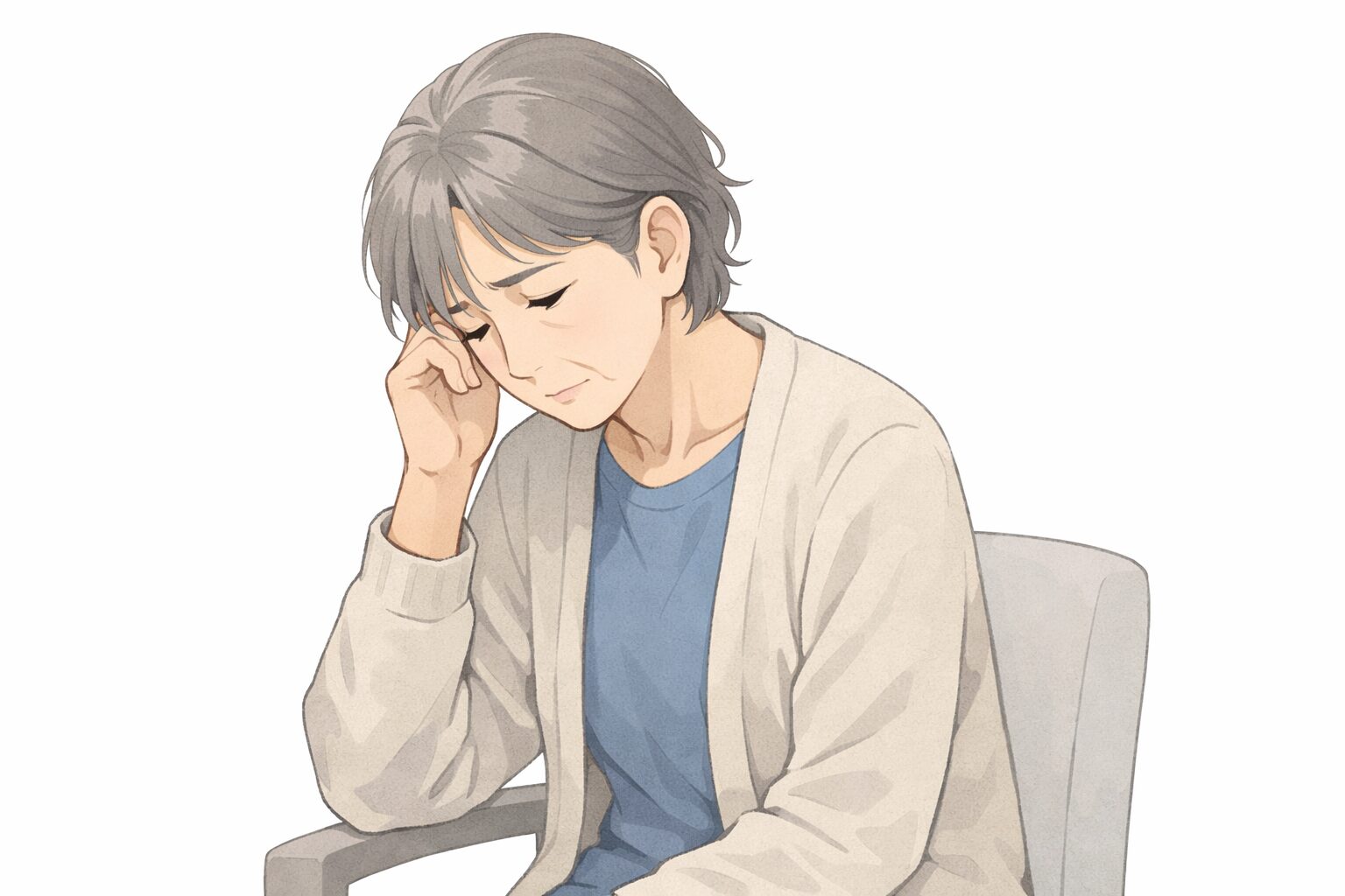 亭主関白の夫のもとで生きてきた母が、燃え尽きた長女の将来を案じ静かに考え込む様子